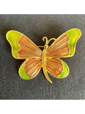 Vintage Museum of Fine Arts Brooch, Butterfly, Copper & Green Wings, Gold